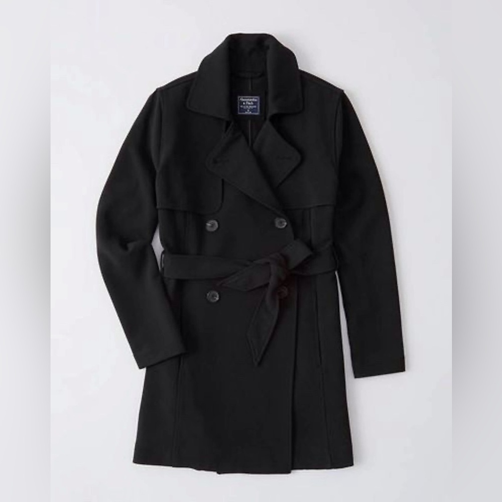Abercrombie & Fitch Drapey Belted Trench Coat in Black Size Small